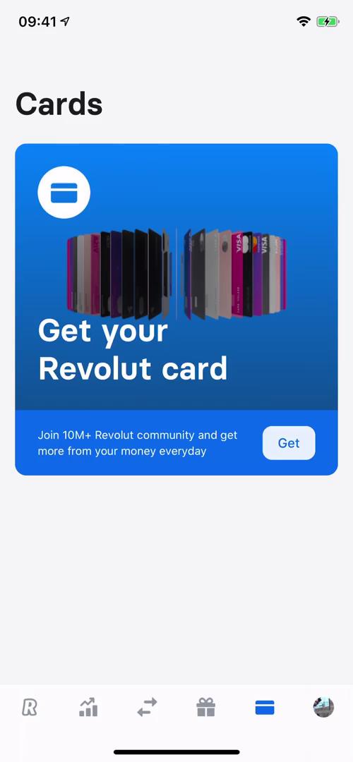 Revolut cards screenshot