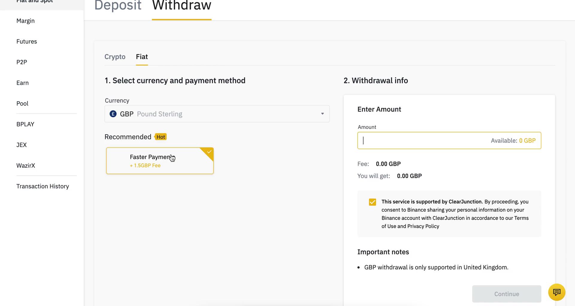 Binance withdraw money screenshot