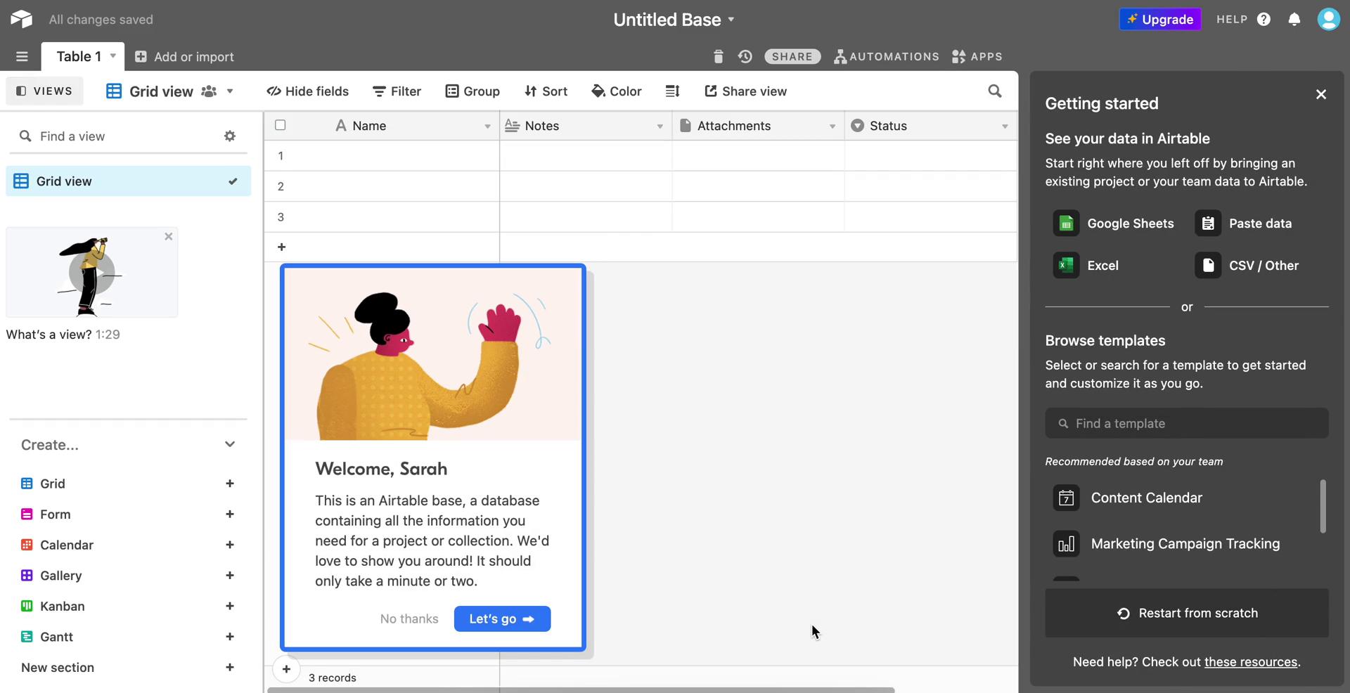 Airtable welcome tour screenshot