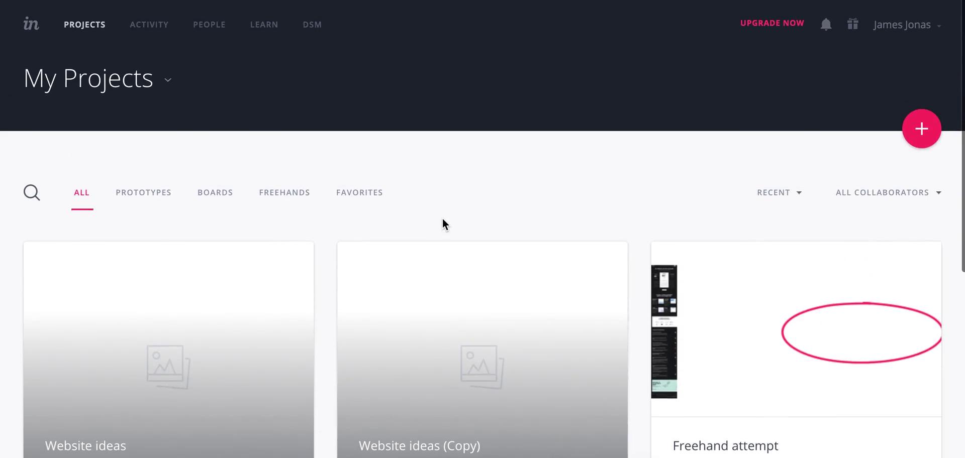 InVision projects screenshot