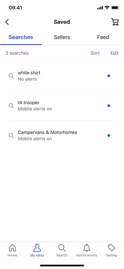 eBay saved searches screenshot