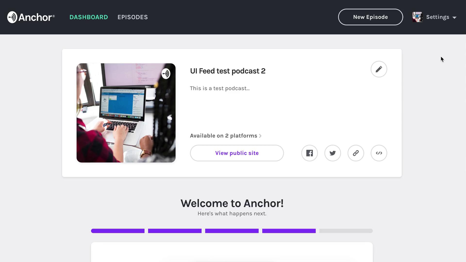 Anchor dashboard screenshot