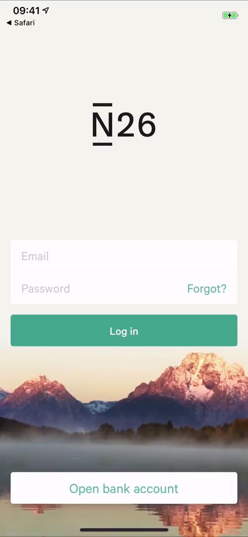 N26 login screenshot