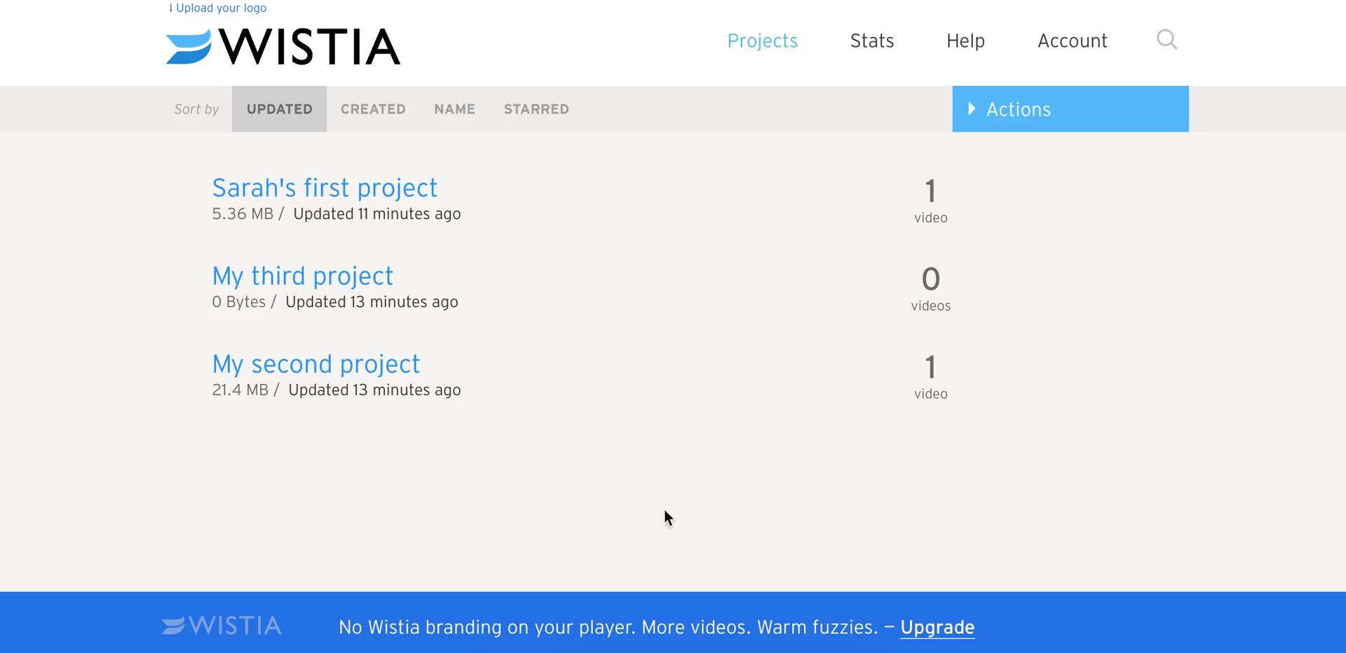 Wistia projects screenshot