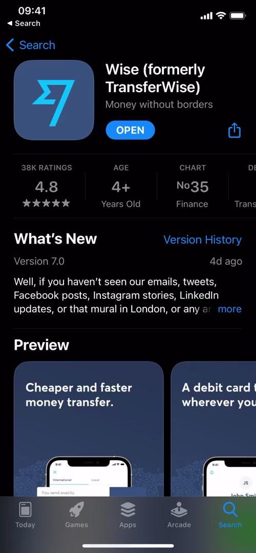 Wise app store listing screenshot