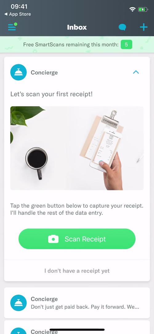 Expensify scan first receipt screenshot