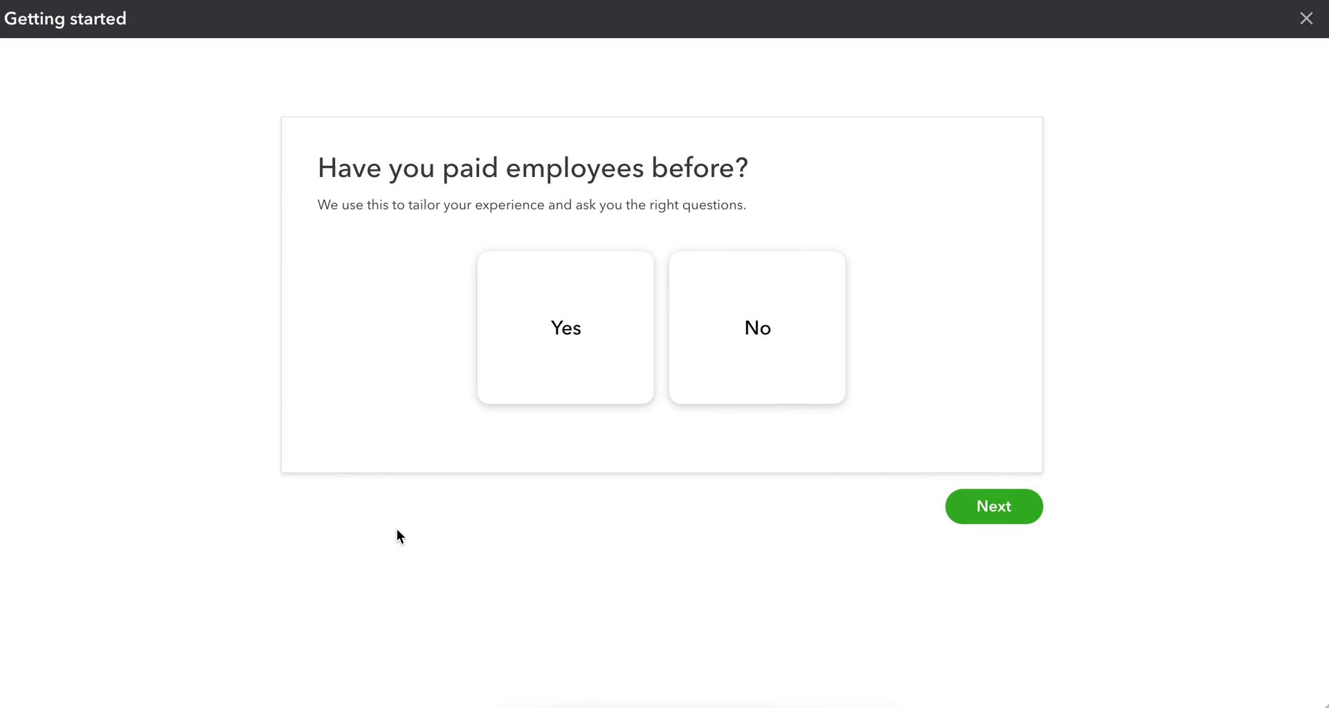 QuickBooks setup question screenshot