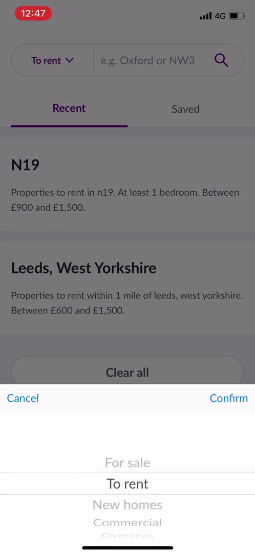 Zoopla select listing type screenshot