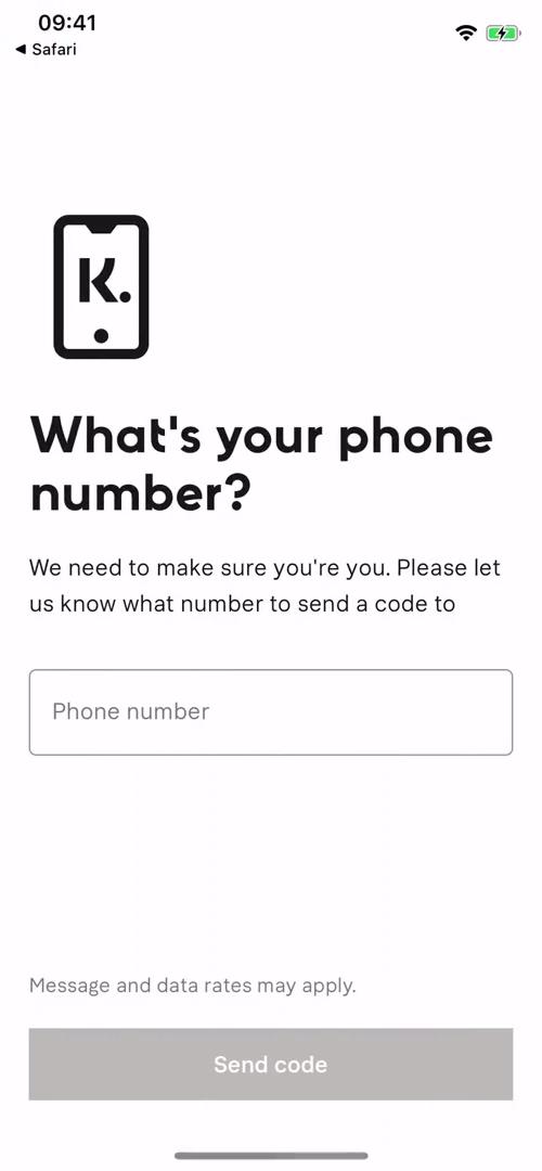 Klarna enter phone number screenshot