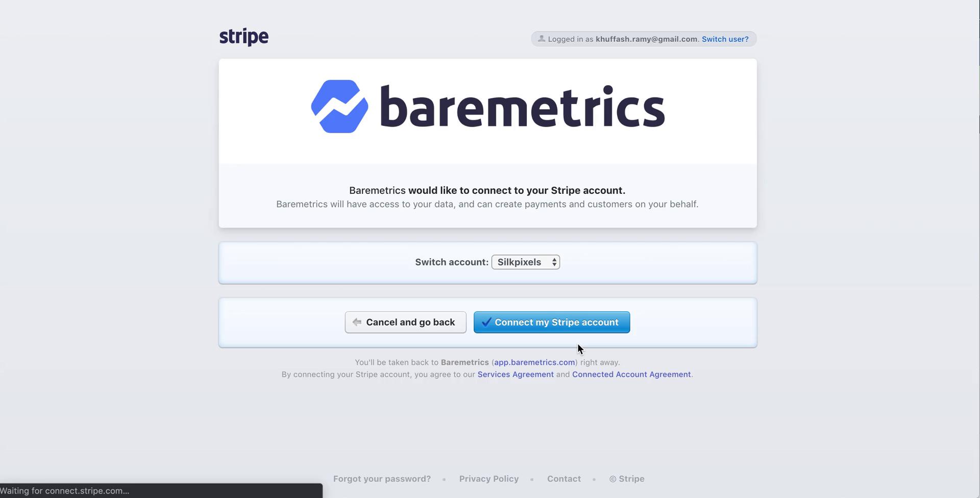 Baremetrics connect account screenshot