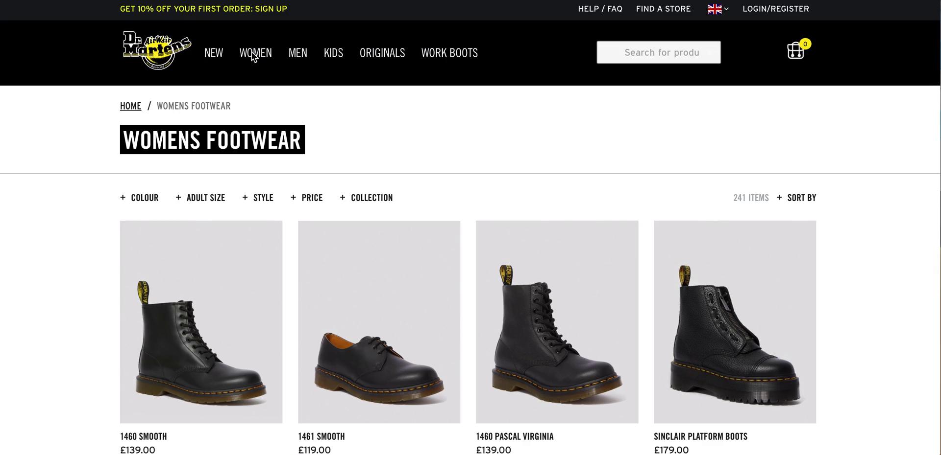 Dr Martens category screenshot