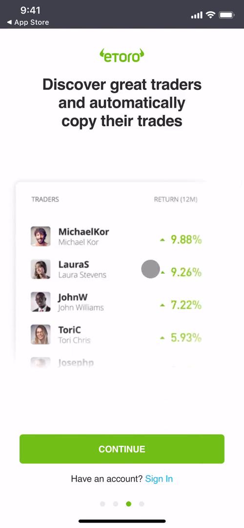 eToro welcome slides screenshot
