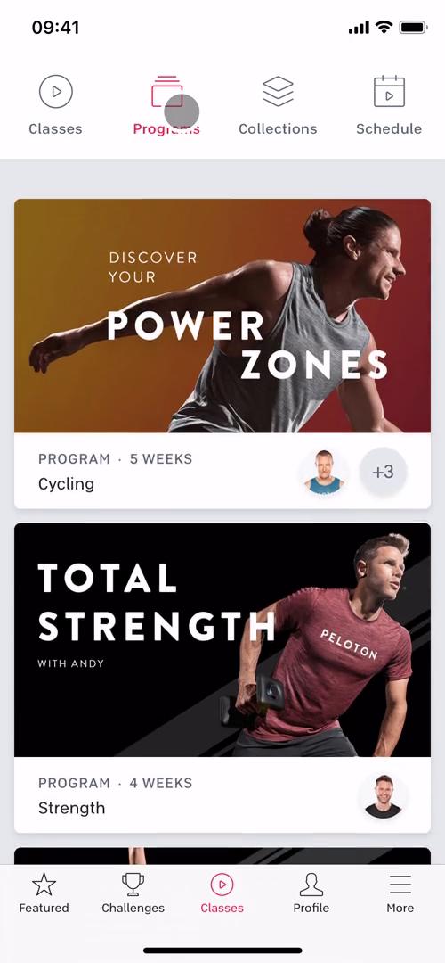 Peloton programs screenshot