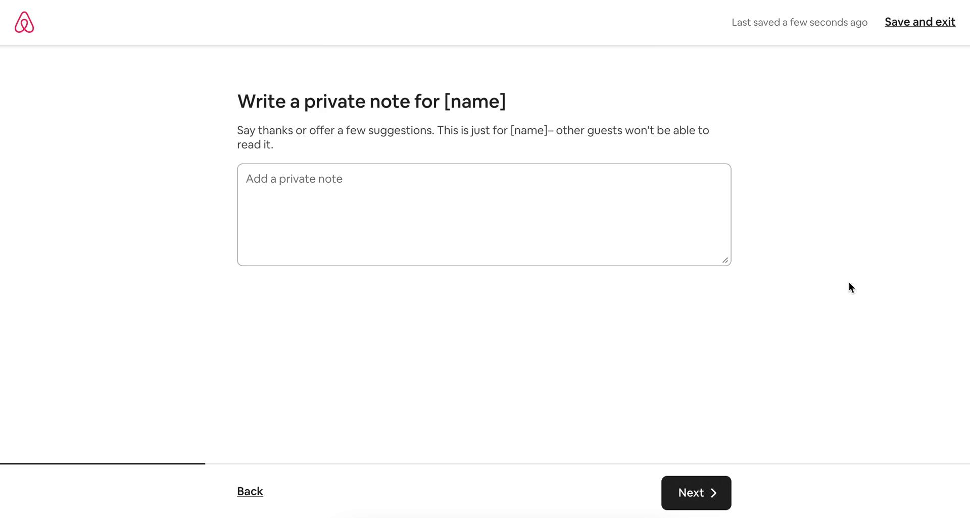 Airbnb write private note screenshot