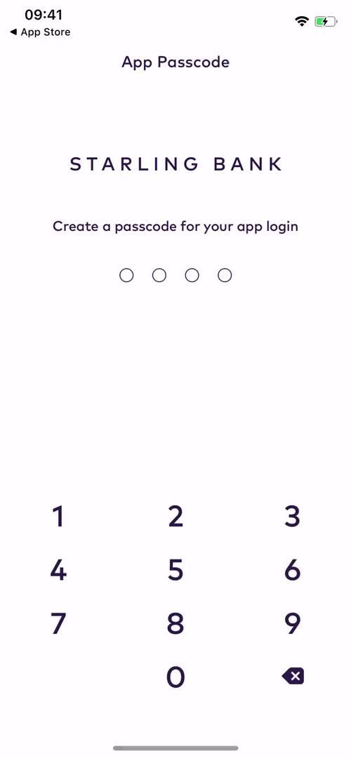 Starling set passcode screenshot