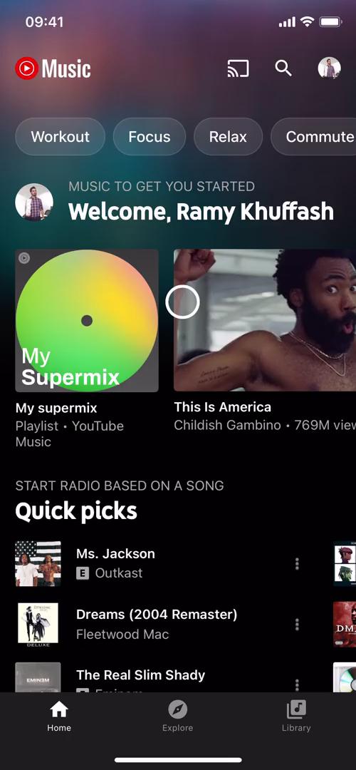 YouTube Music home screenshot