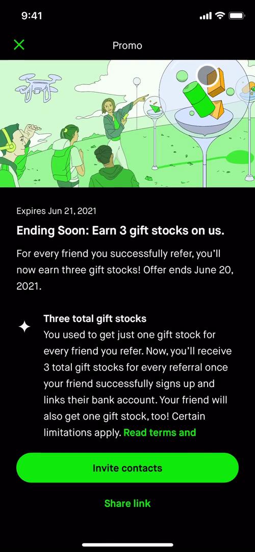 Robinhood invite friends screenshot