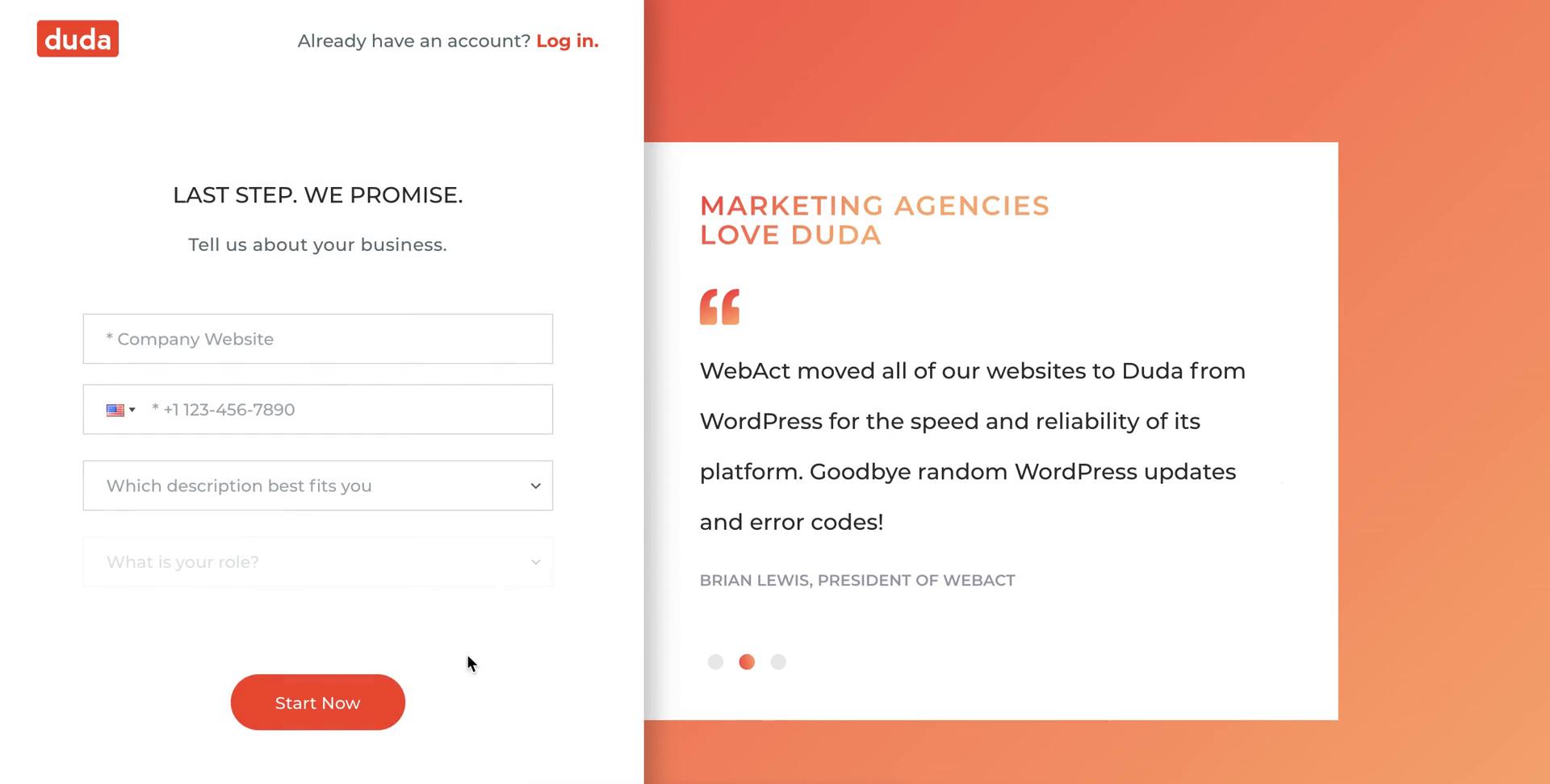 Duda add business info screenshot