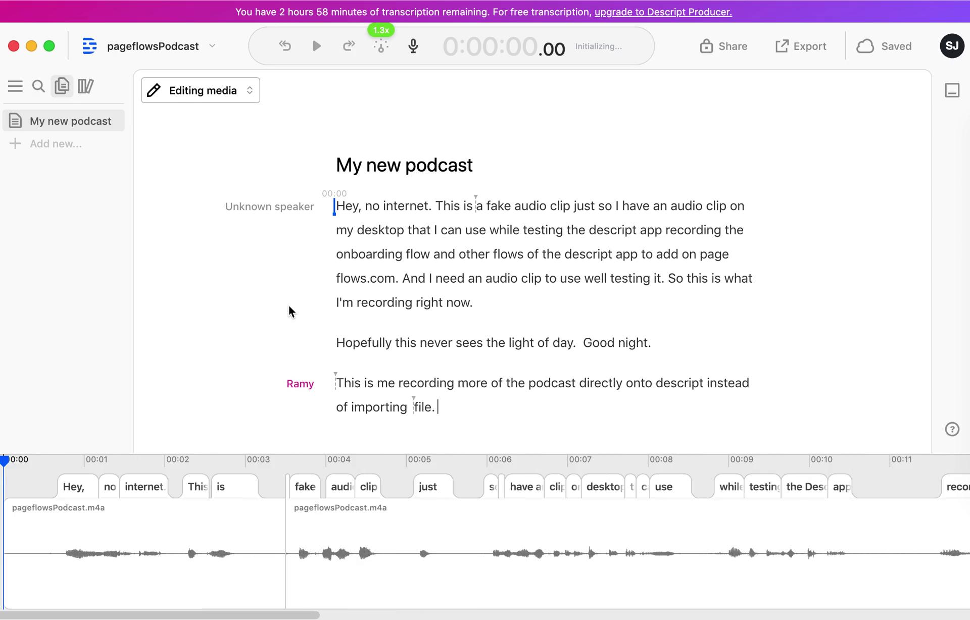 Descript audio editor screenshot