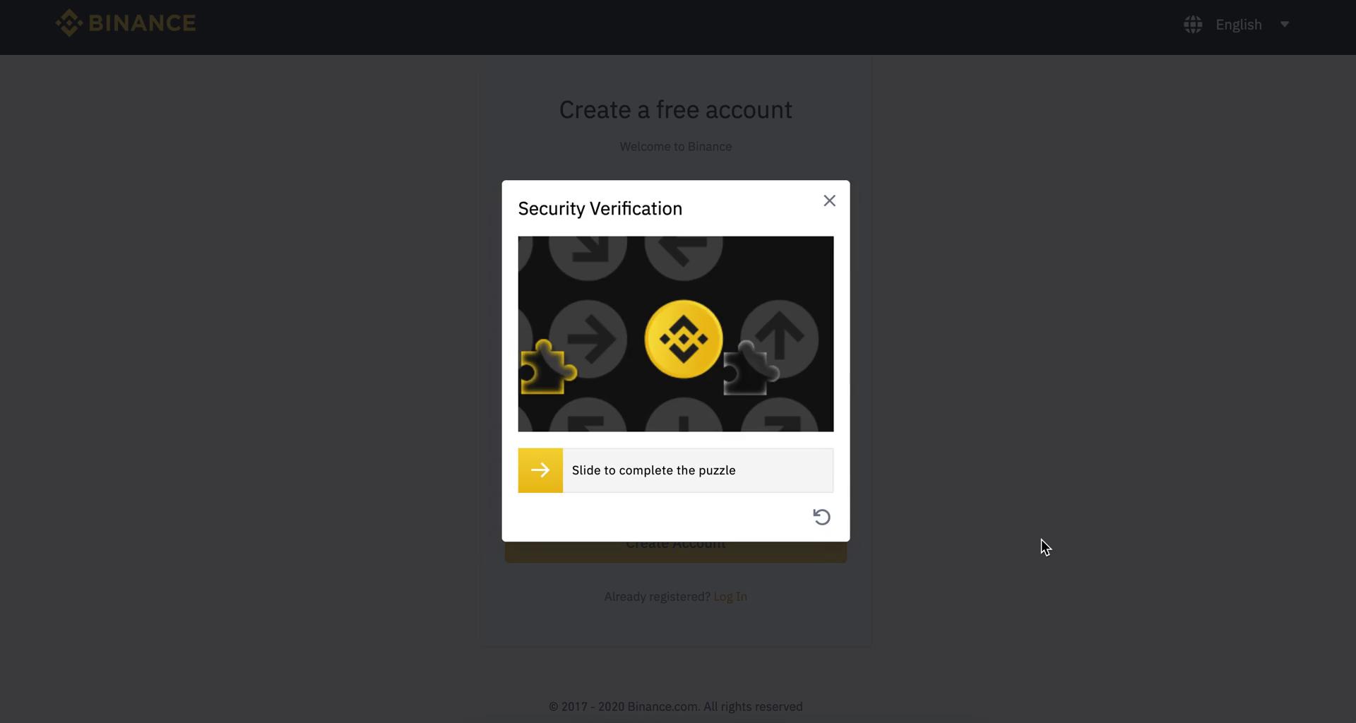 Binance security verification screenshot