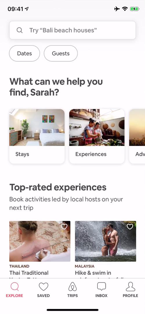 Airbnb home feed screenshot