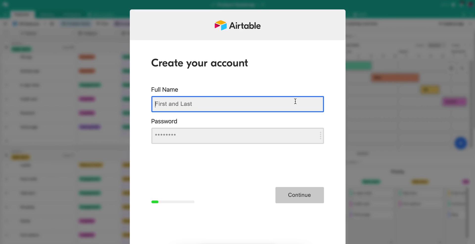 Airtable create account screenshot