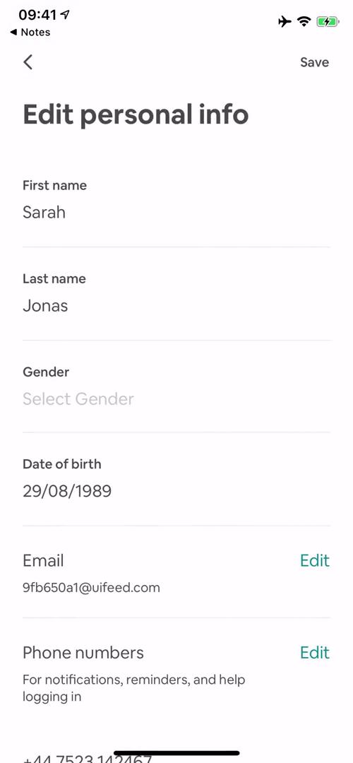 Airbnb edit profile screenshot