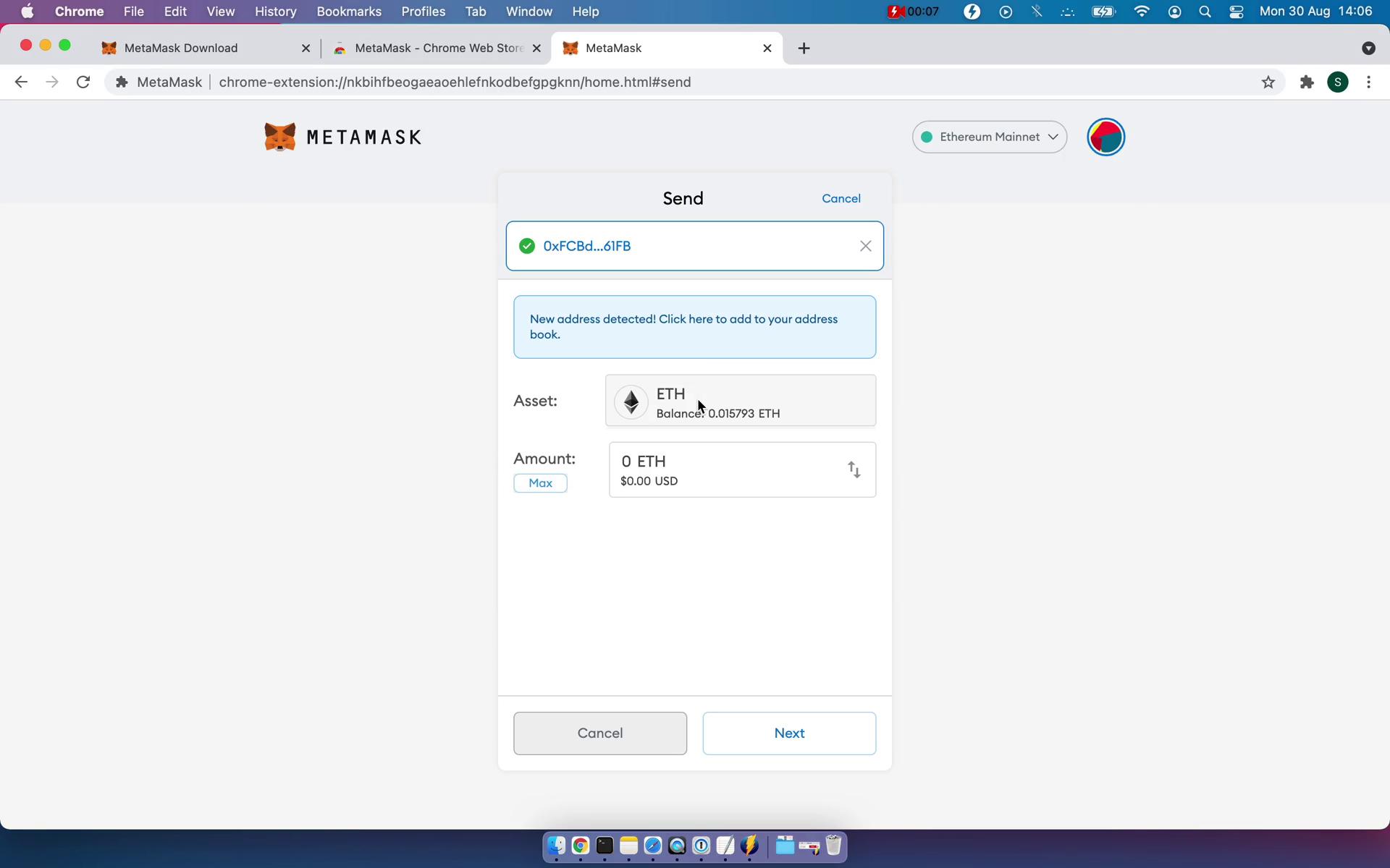 MetaMask send money screenshot