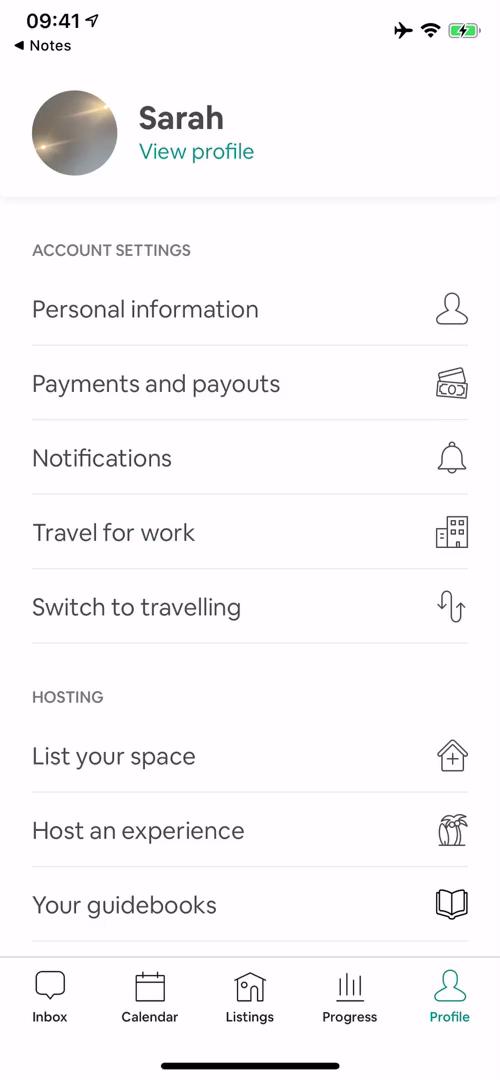 Airbnb host settings screenshot