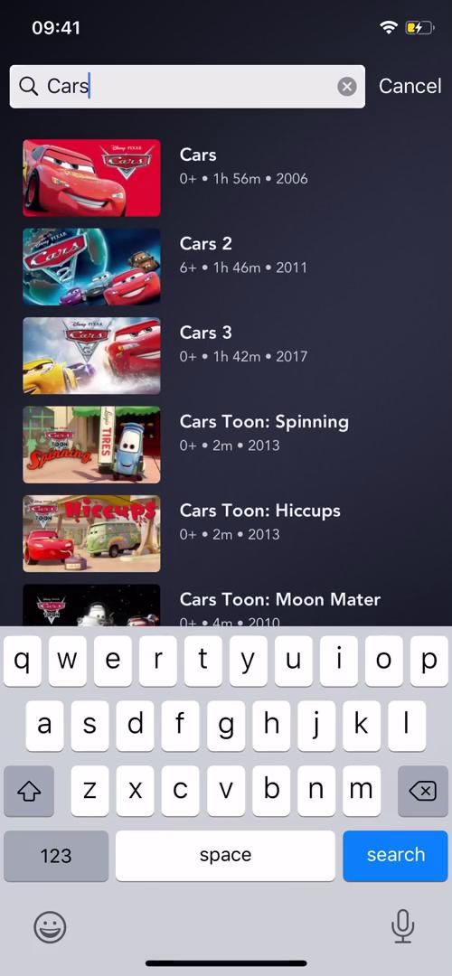 Disney+ search results screenshot