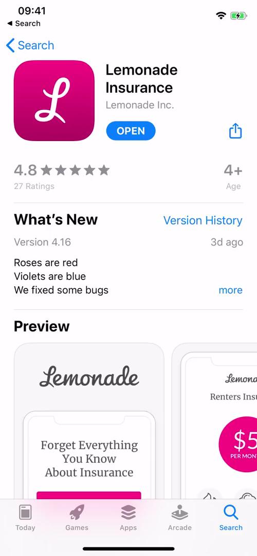 Lemonade app store listing screenshot