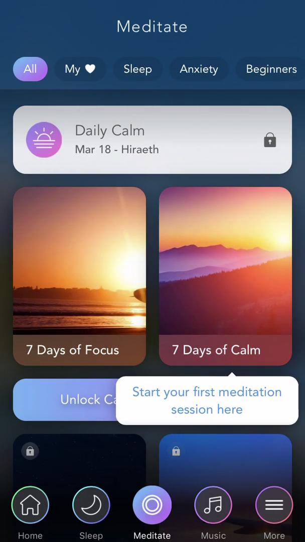 Calm meditation playlists screenshot