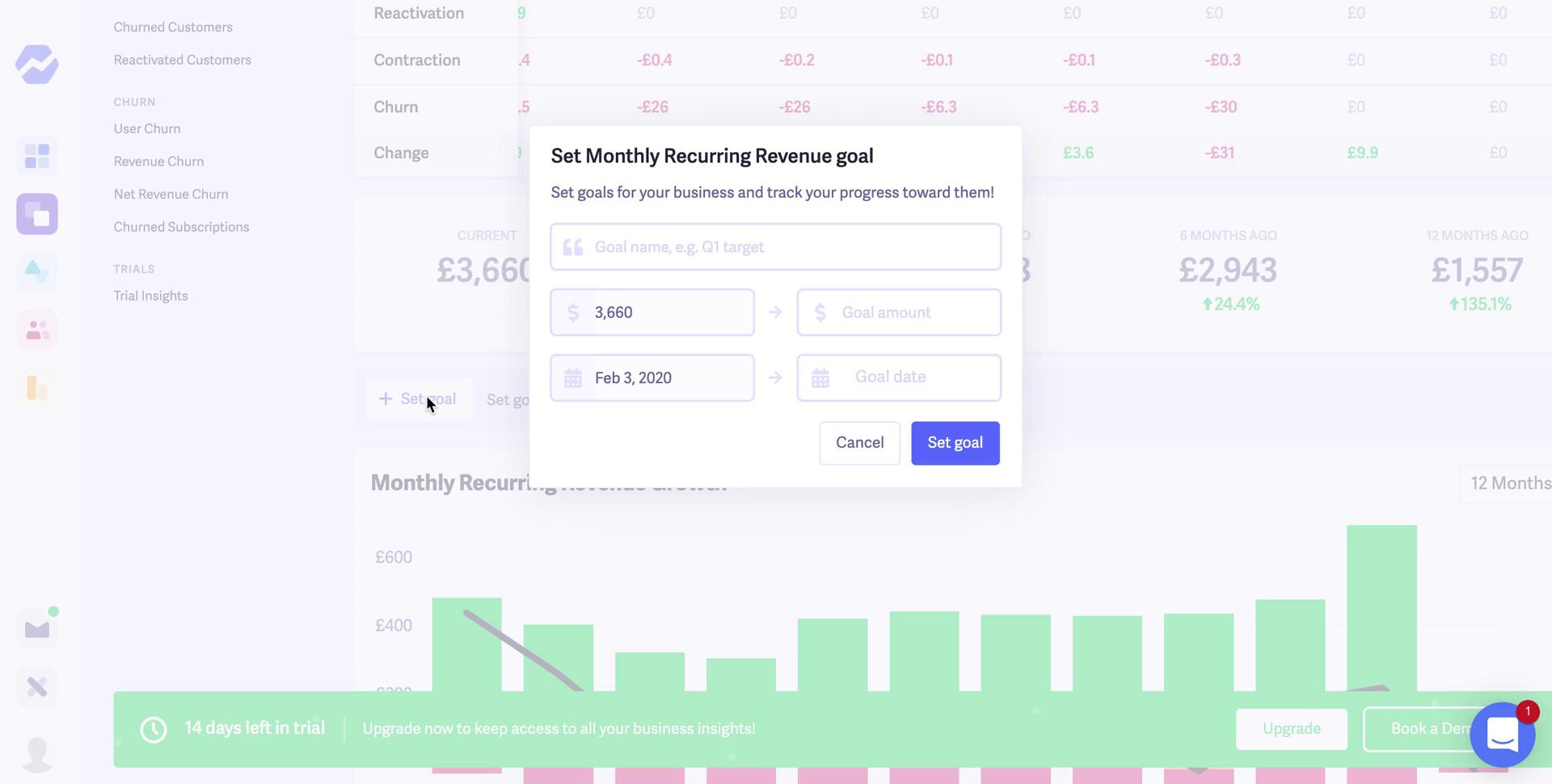 Baremetrics set goal screenshot