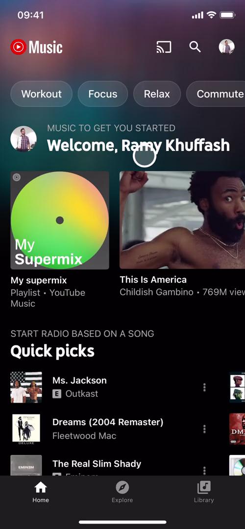 YouTube Music home screenshot