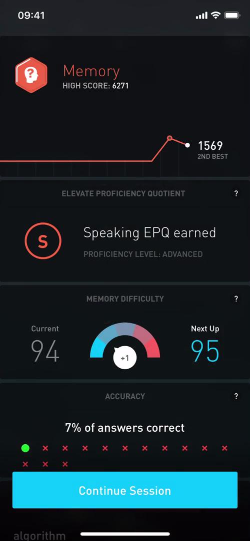 Elevate session stats screenshot