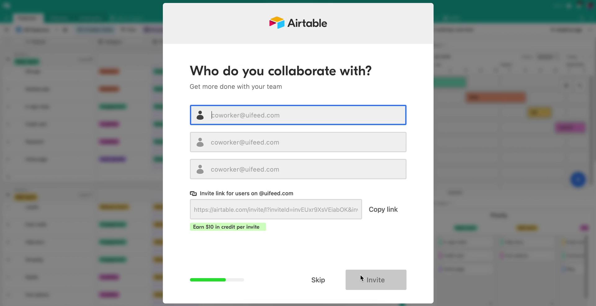 Airtable invite team screenshot