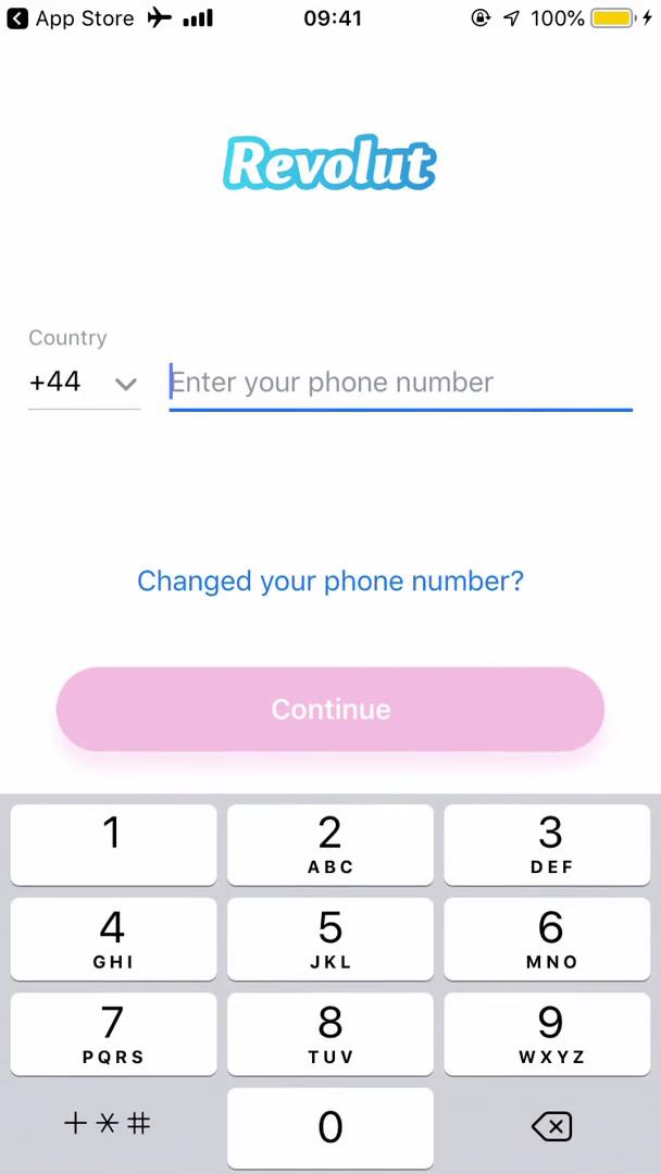 Revolut enter phone number screenshot