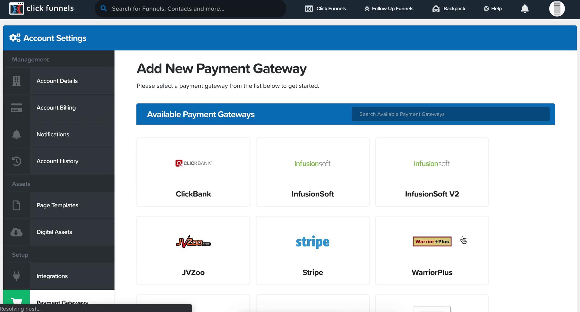 ClickFunnels add payment gateway screenshot