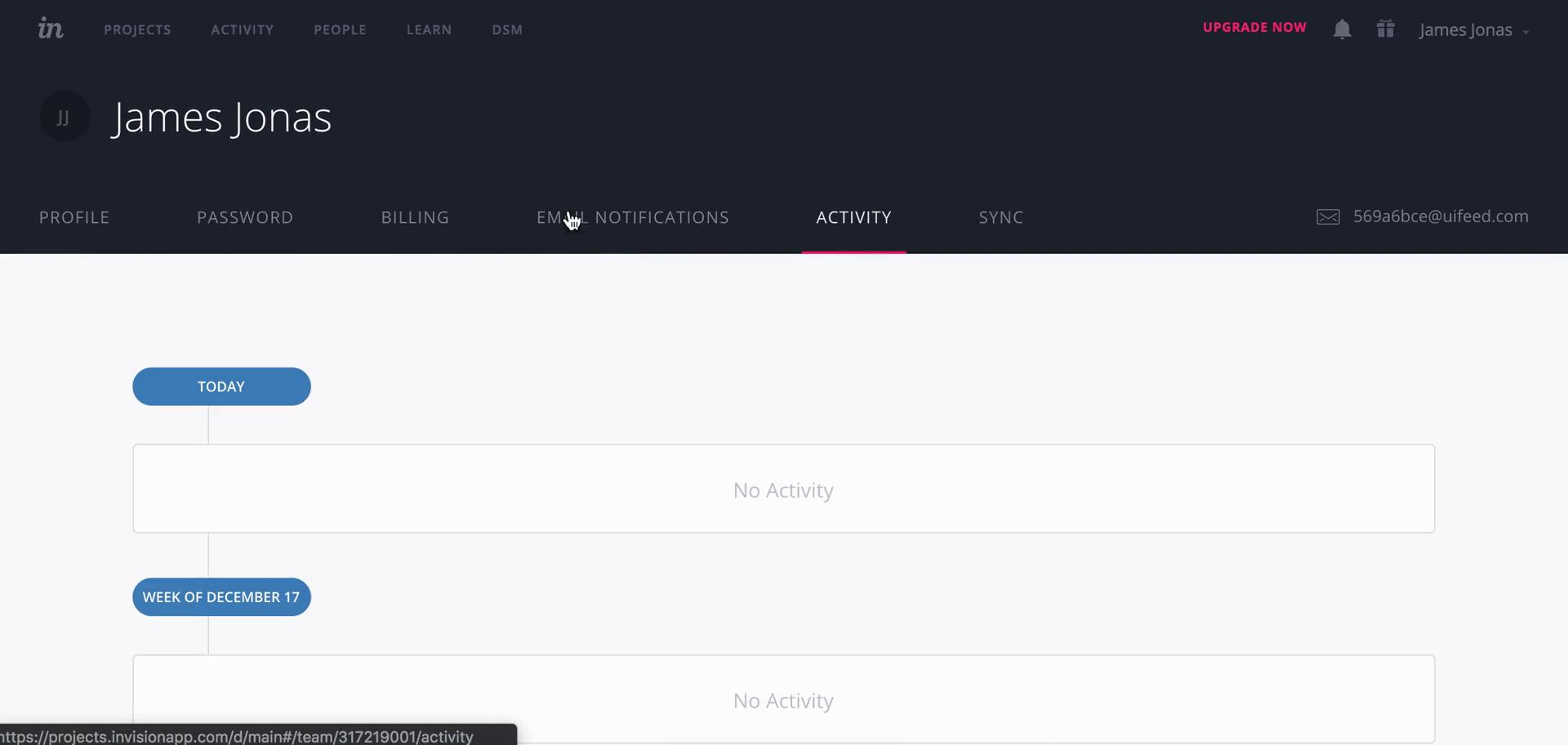 InVision activity feed screenshot