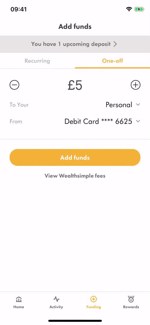 Wealthsimple add funds screenshot