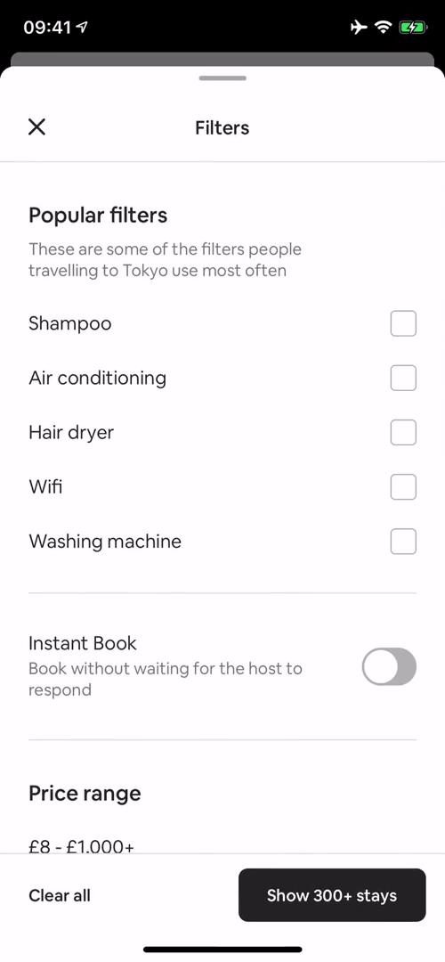 Airbnb filter screenshot