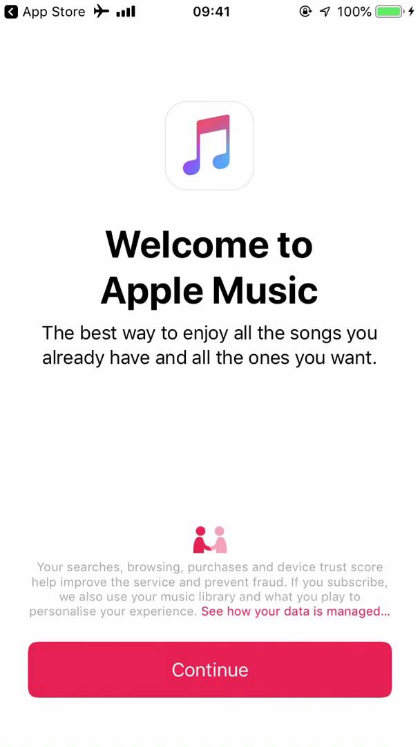 Apple Music welcome screenshot