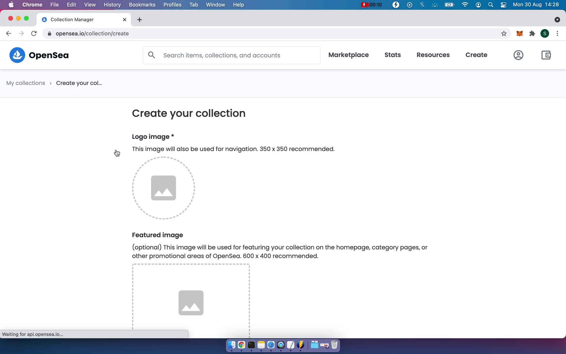 OpenSea create collection screenshot