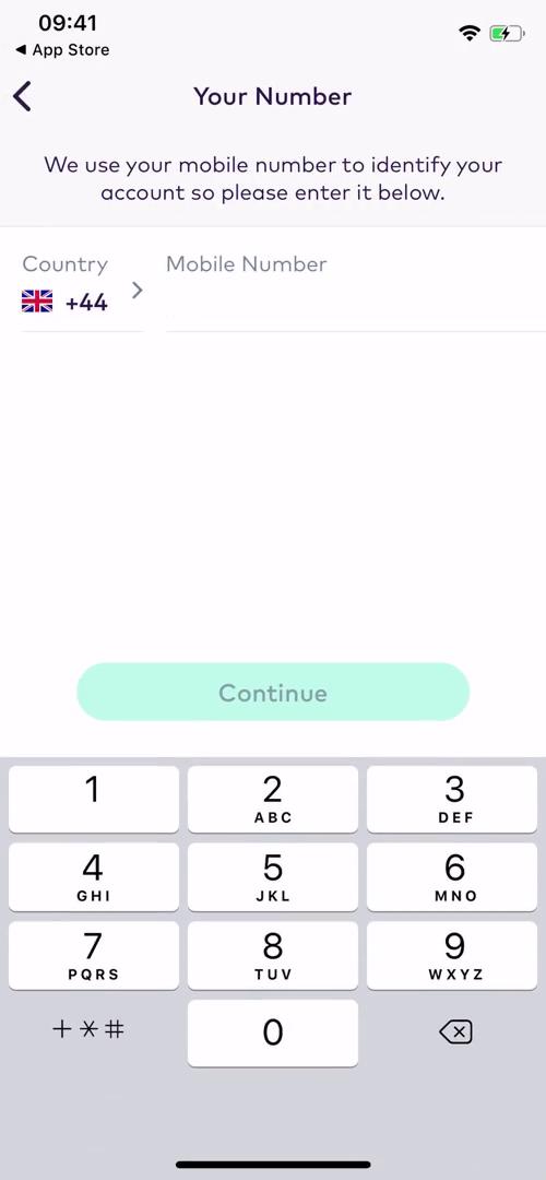 Starling enter phone number screenshot