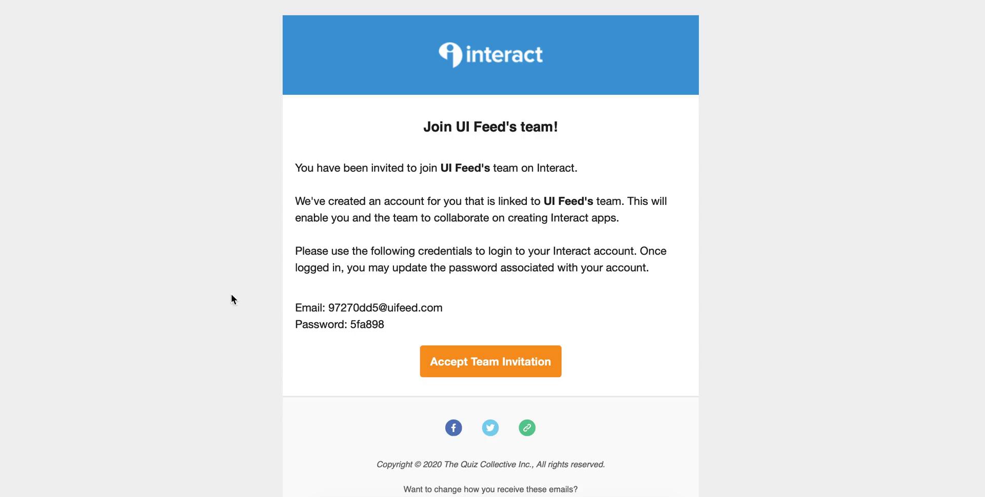 Interact invite email screenshot