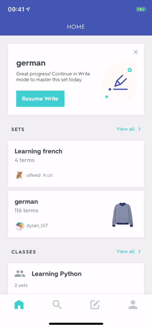 Quizlet dashboard screenshot