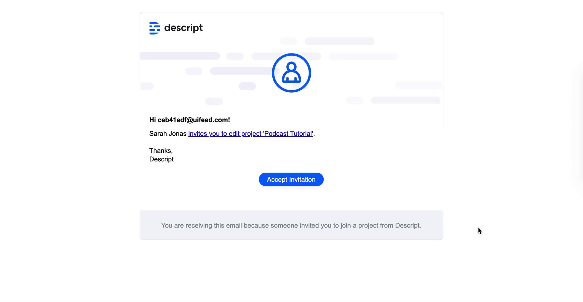 Descript invite email screenshot