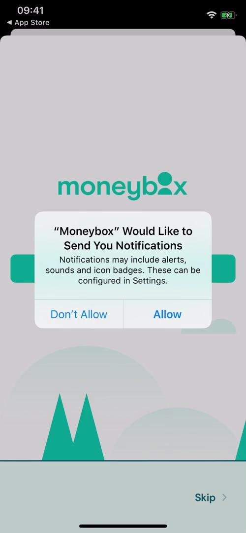 Moneybox notification permissions screenshot