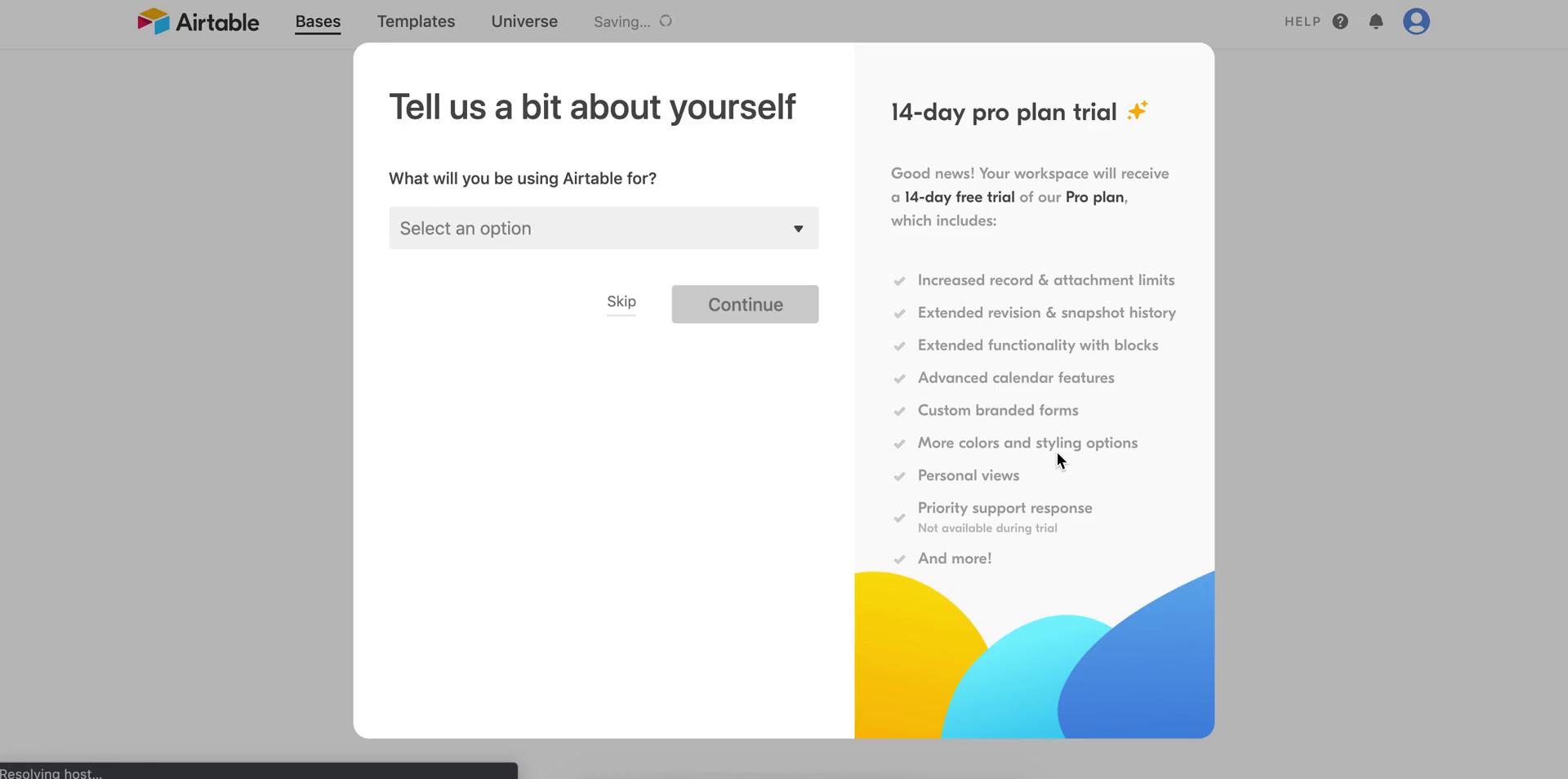 Airtable tell us about yourself screenshot