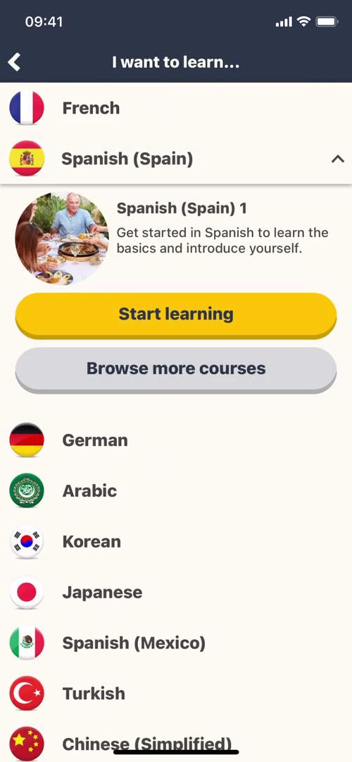 Memrise select language screenshot